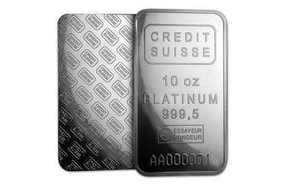10 oz Platinum Credit Suisse Bars (w/assay certificate)