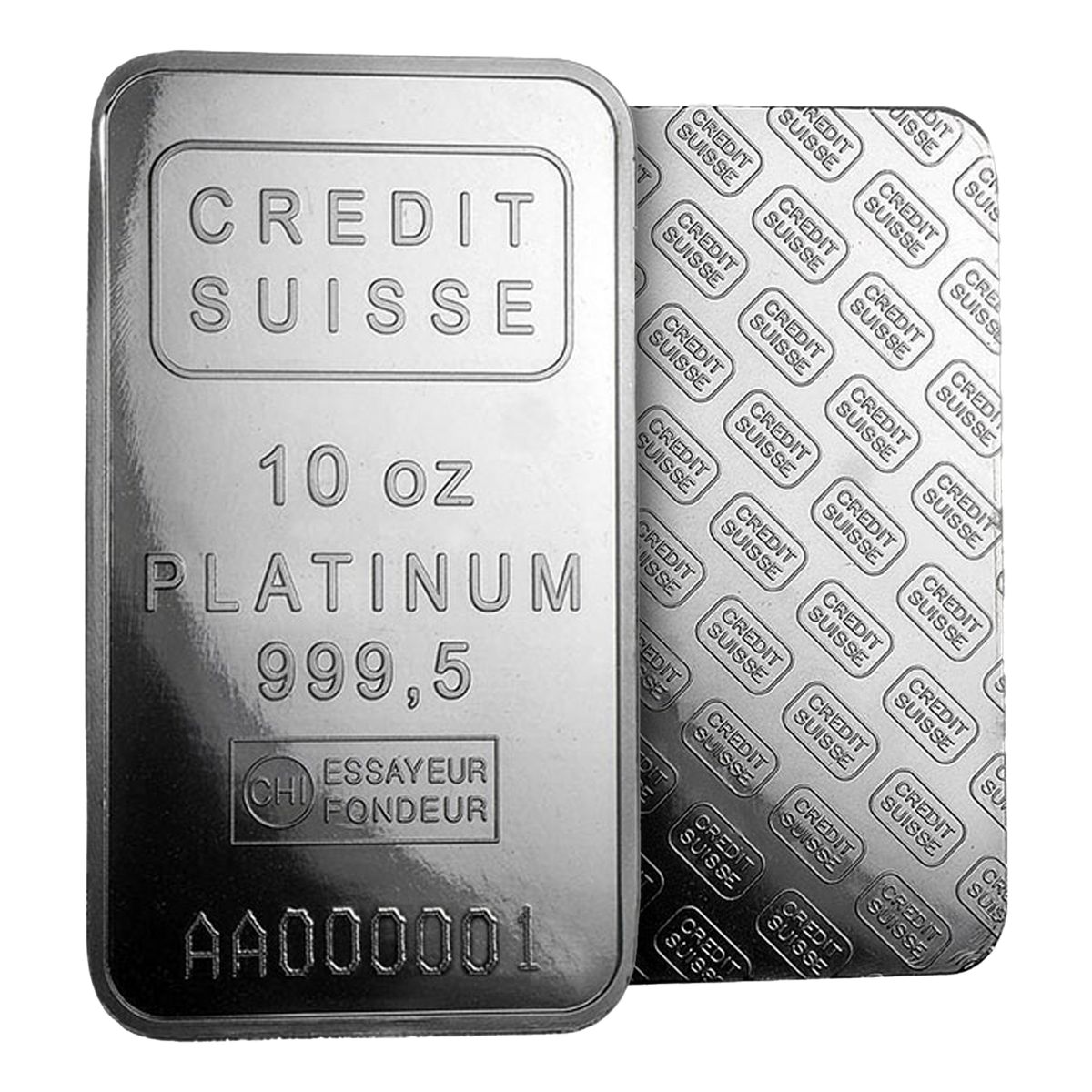 10 oz Platinum Credit Suisse Bars (w/assay certificate)