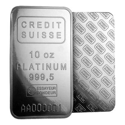 10 oz Platinum Credit Suisse Bars (w/assay certificate)