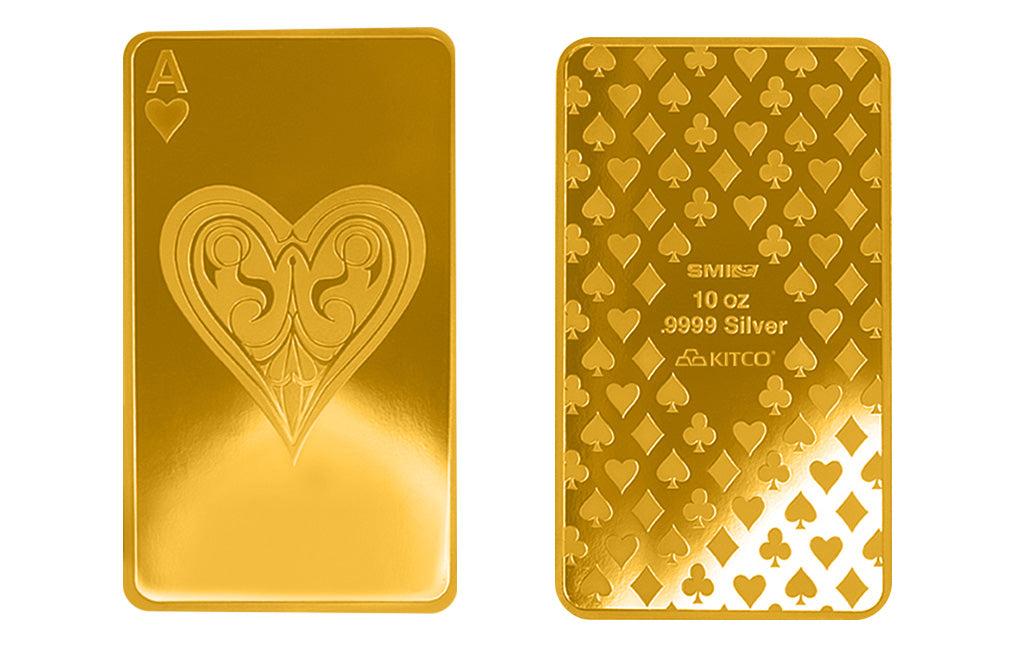 Buy 10 oz Silver Ace of Hearts Bar (.9999) 24K Gold Plated