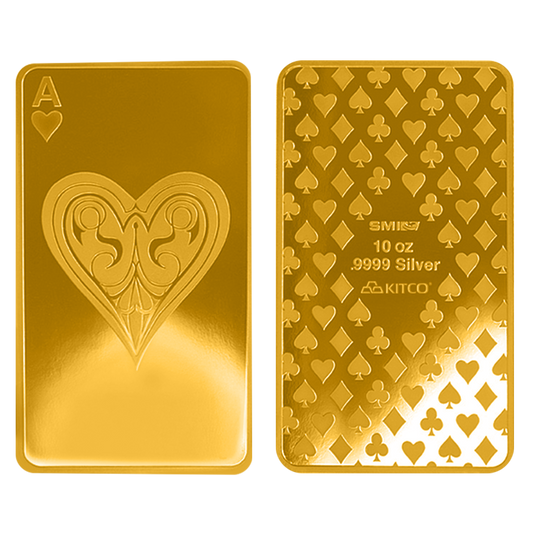 Buy 10 oz Silver Ace of Hearts Bar (.9999) 24K Gold Plated