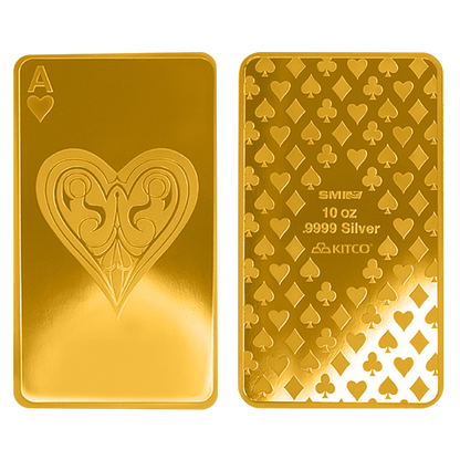 Buy 10 oz Silver Ace of Hearts Bar (.9999) 24K Gold Plated {CAN: Shipping week of August 17}