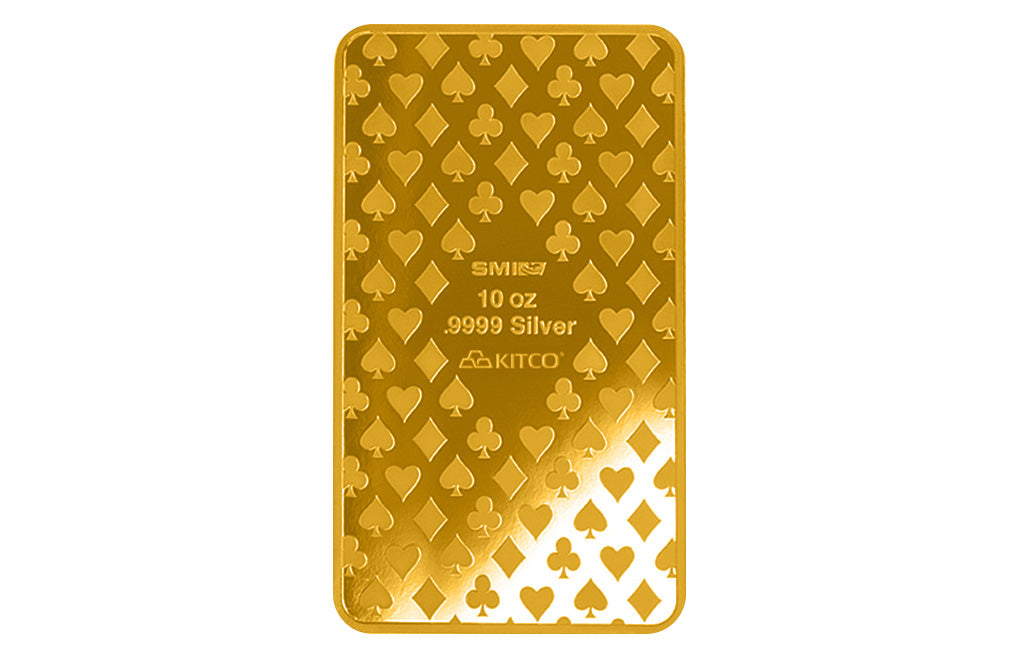 Buy 10 oz Silver Ace of Hearts Bar (.9999) 24K Gold Plated