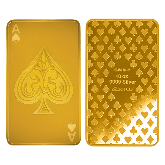 Buy 10 oz Silver Ace of Spades Bar (.9999) 24K Gold Plated