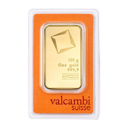 Valcambi Suisse 100 g Gold Minted Bars (w/ assay)