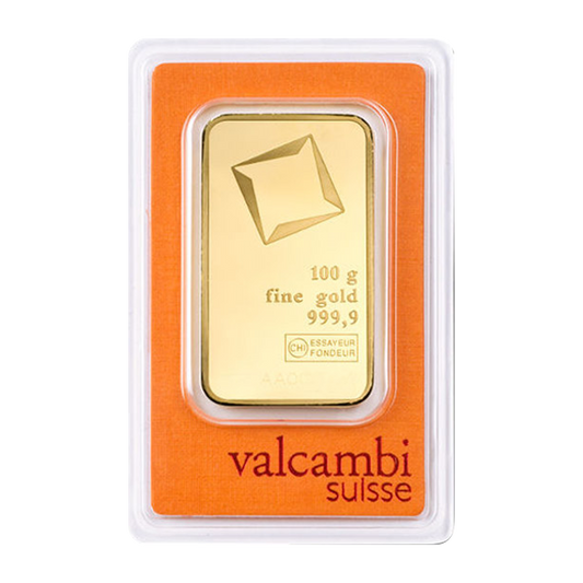 Valcambi Suisse 100 g Gold Minted Bars (w/ assay)