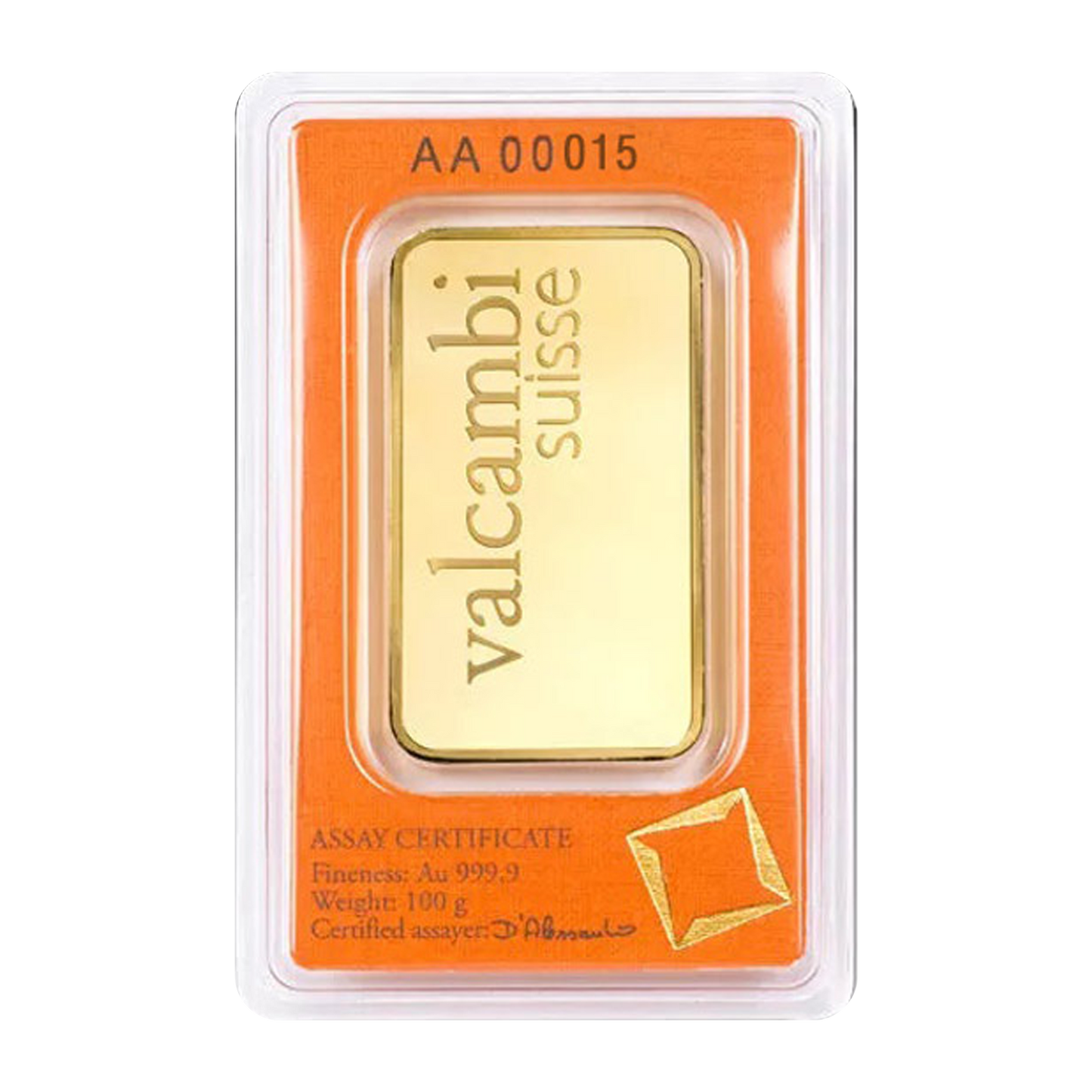 Valcambi Suisse 100 g Gold Minted Bars (w/ assay)