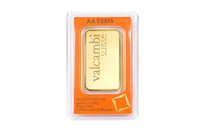 Valcambi Suisse 100 g Gold Minted Bars (w/ assay)