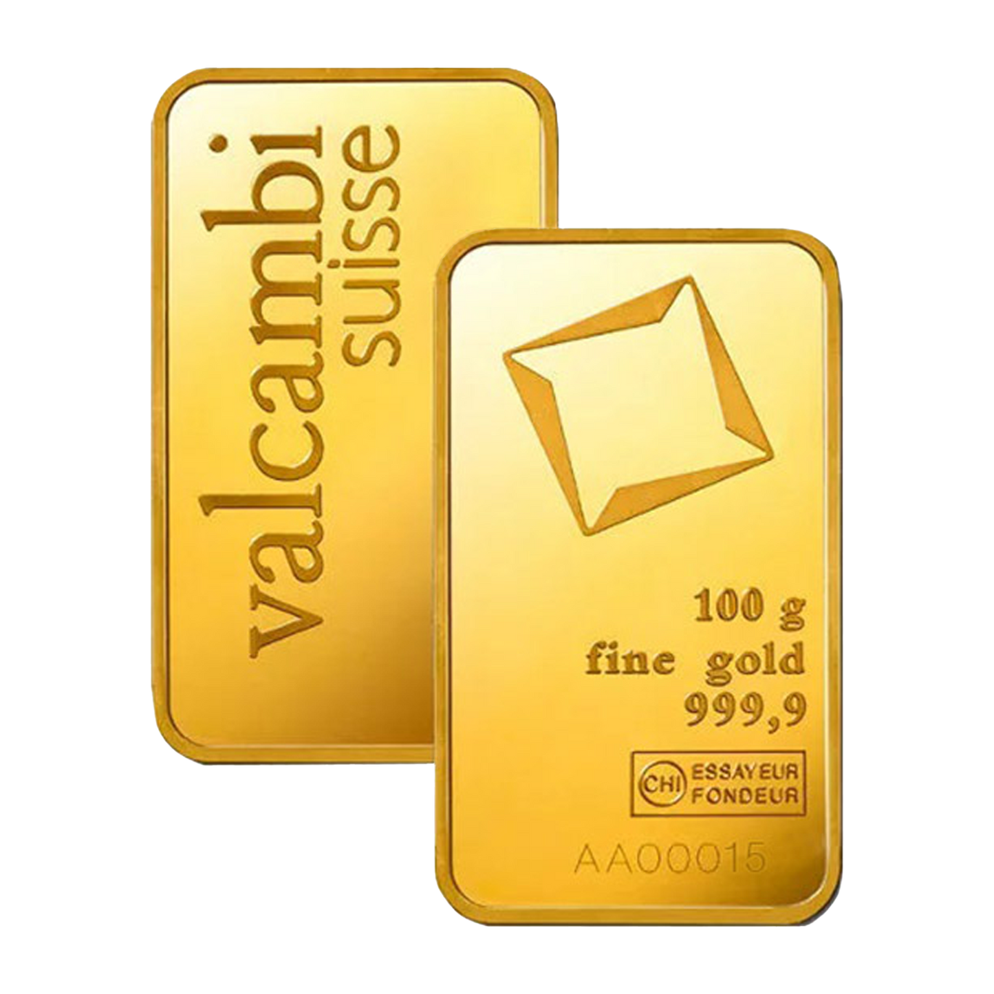Valcambi Suisse 100 g Gold Minted Bars (w/ assay)