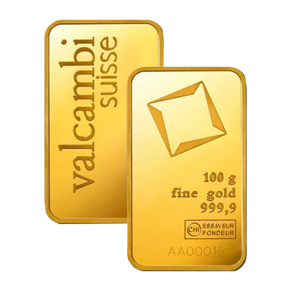 Valcambi Suisse 100 g Gold Minted Bars (w/ assay)