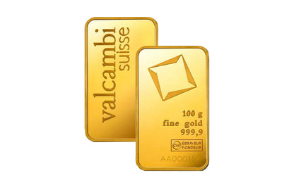 Valcambi Suisse 100 g Gold Minted Bars (w/ assay)