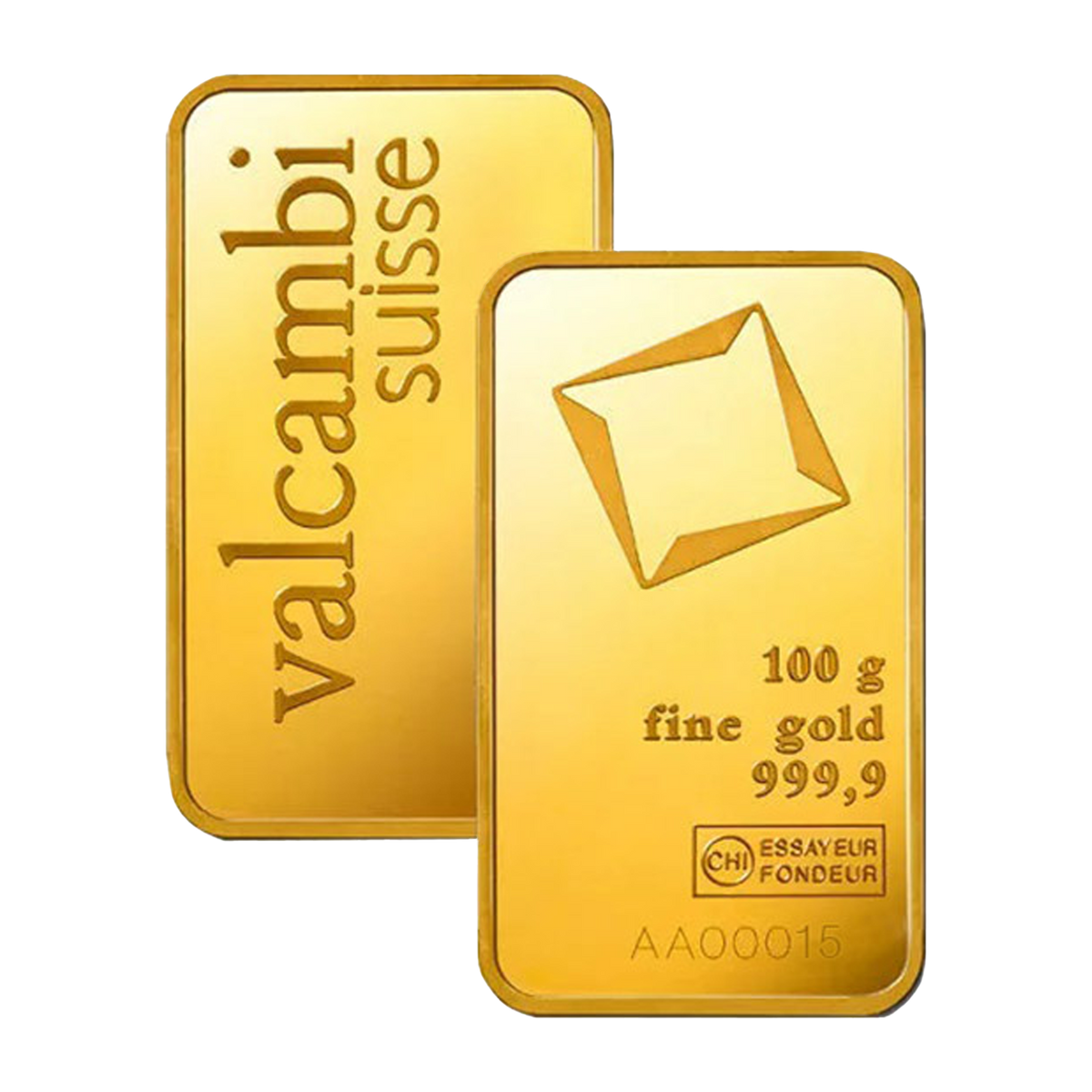 Valcambi Suisse 100 g Gold Minted Bars (w/ assay) [Ships week of Oct.12]