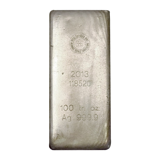 100 oz Silver Bars - Royal Canadian Mint (Previous Design) .9999 pure
