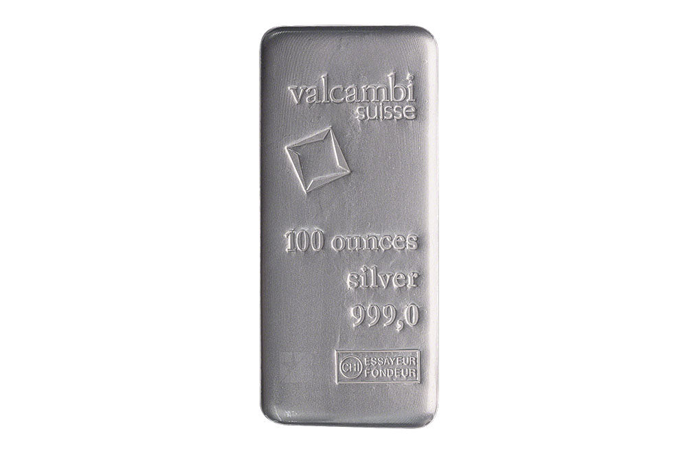 100 oz Silver Cast Bar - Valcambi Suisse