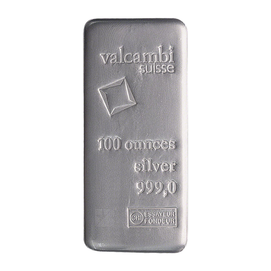 100 oz Silver Cast Bar - Valcambi Suisse