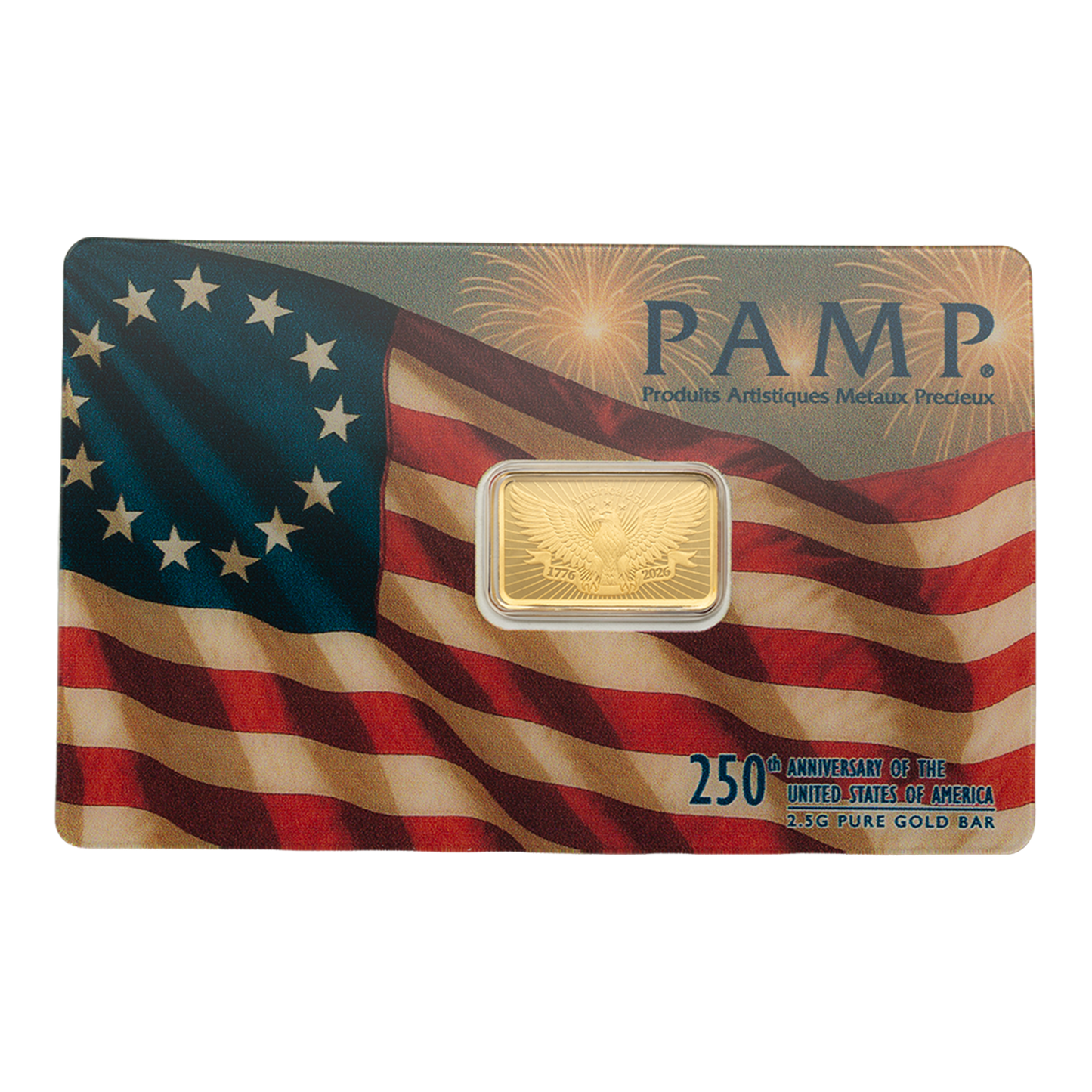 2.5 g Gold 250th Anniversary of the United States Vintage Heraldic Bald Eagle Bar