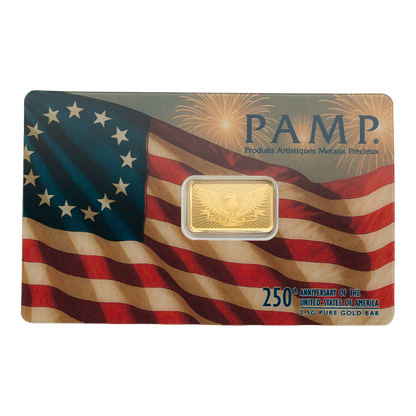 2.5 g Gold 250th Anniversary of the United States Vintage Heraldic Bald Eagle Bar