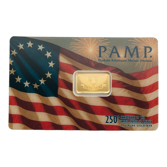 2.5 g Gold 250th Anniversary of the United States Vintage Heraldic Bald Eagle Bar