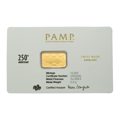 2.5 g Gold 250th Anniversary of the United States Vintage Heraldic Bald Eagle Bar