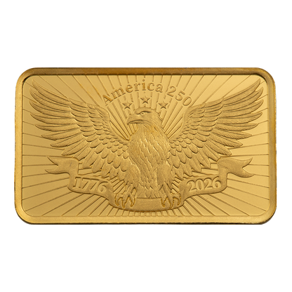 2.5 g Gold 250th Anniversary of the United States Vintage Heraldic Bald Eagle Bar