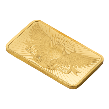2.5 g Gold 250th Anniversary of the United States Vintage Heraldic Bald Eagle Bar