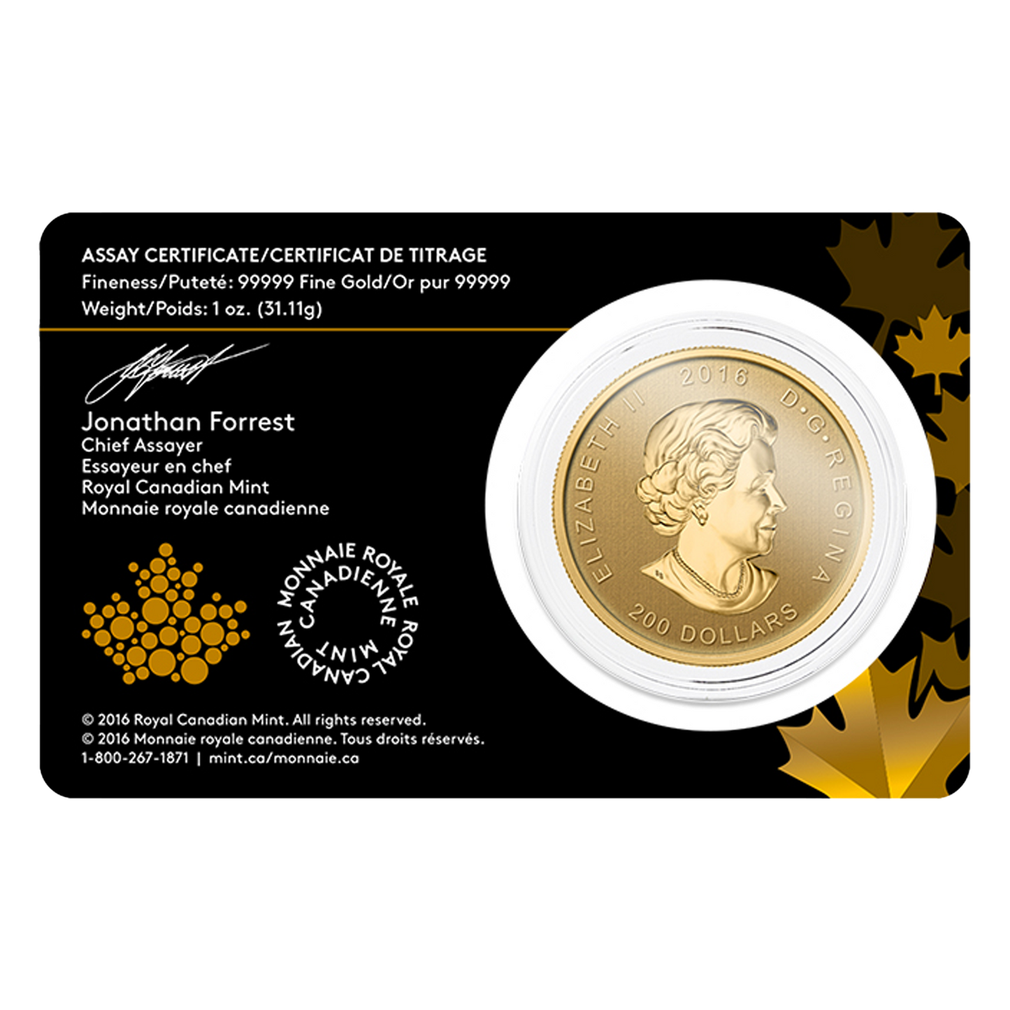 2016 1 oz Gold Roaring Grizzly Coins - Royal Canadian Mint
