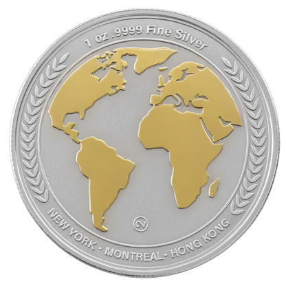 1 oz Silver Kitco Round .9999 – Globe Edition (Gold Plated)