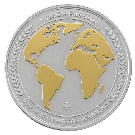 1 oz Silver Kitco Round .9999 – Globe Edition (Gold Plated)