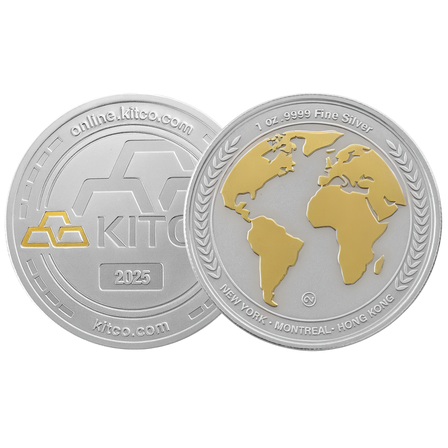 1 oz Silver Kitco Round .9999 – Globe Edition (Gold Plated)