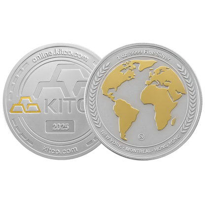 1 oz Silver Kitco Round .9999 – Globe Edition (Gold Plated)