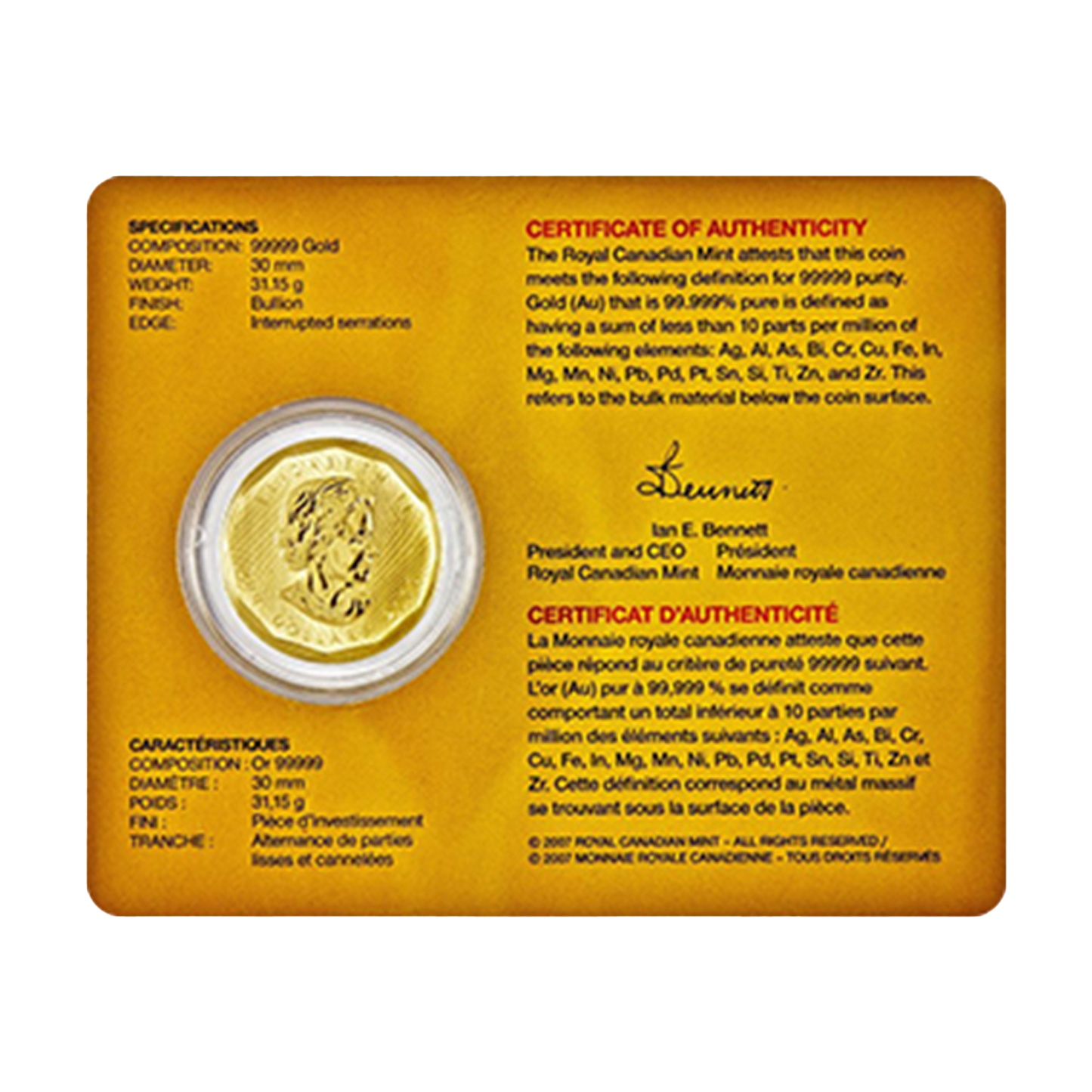 1 oz Gold Canadian Maple Leaf Special Coin .99999