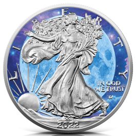 1 oz Silver American Eagle – “The Full Moon” – coloured, Golden Noir Series