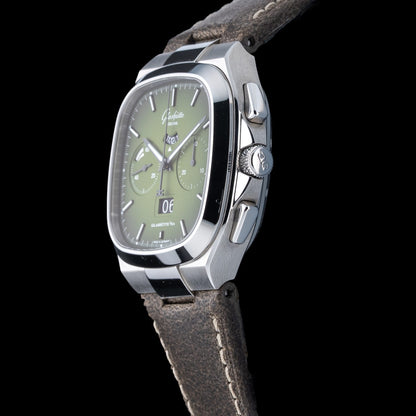 Glashütte Original 1-37-02-09-02-62 Seventies Chronograph Panorama Date Fab Green on Leather Strap