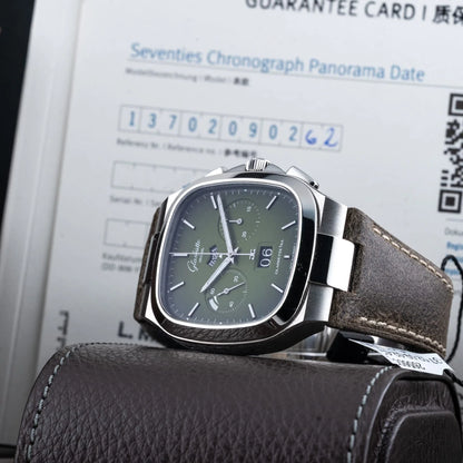 Glashütte Original 1-37-02-09-02-62 Seventies Chronograph Panorama Date Fab Green on Leather Strap