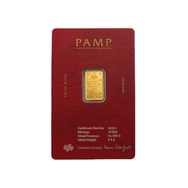 2.5g PAMP Gold Bar Lucky Cat Minted Bar