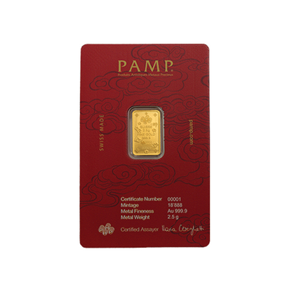 2.5g PAMP Gold Bar Lucky Cat Minted Bar