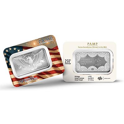 PAMP 250th Anniversary of the United States Vintage Heraldic Bald Eagle 1oz Silver Bar