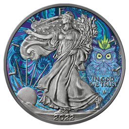 1 oz Silver Eagle 2022 – The Owl, Spirit Animals – Art Color Collection Series