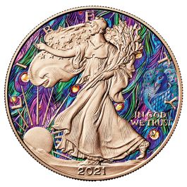 1 oz Silver Eagle 2021 – The Peacock, Spirit Animals – Art Color Collection Series