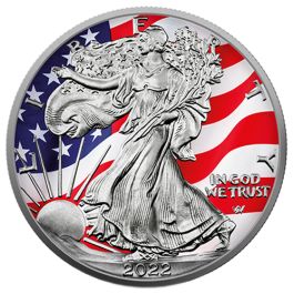 1 oz Silver Eagle 2022 – USA and Confederate Flag Eagle, Art Color Collection