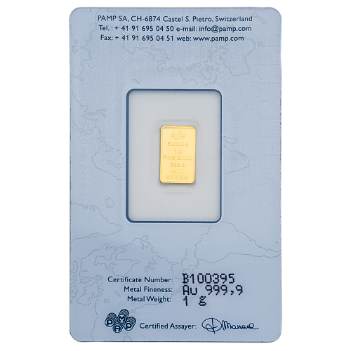 1 Gm PAMP Suisse Gold Bar 999.9 Purity