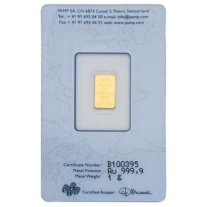 1 Gm PAMP Suisse Gold Bar 999.9 Purity