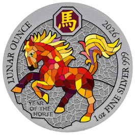 1 oz Silver Year of the Horse Colored and Antique finish