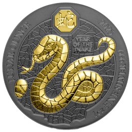 1 oz Silver Year of the Snake Ruthenium and Gold gilded