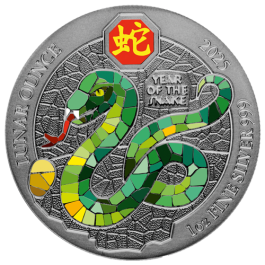 1 oz Silver Year of the Snake Colored and Antique finish